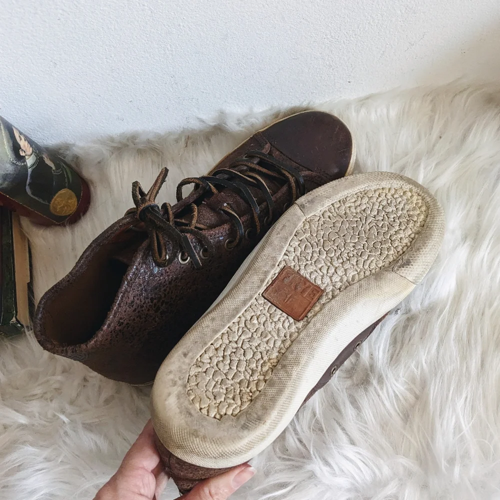 Frye Chambers High Top Sneaker Distressed Leather Shoes Lace-Up Dark Brown 8.5